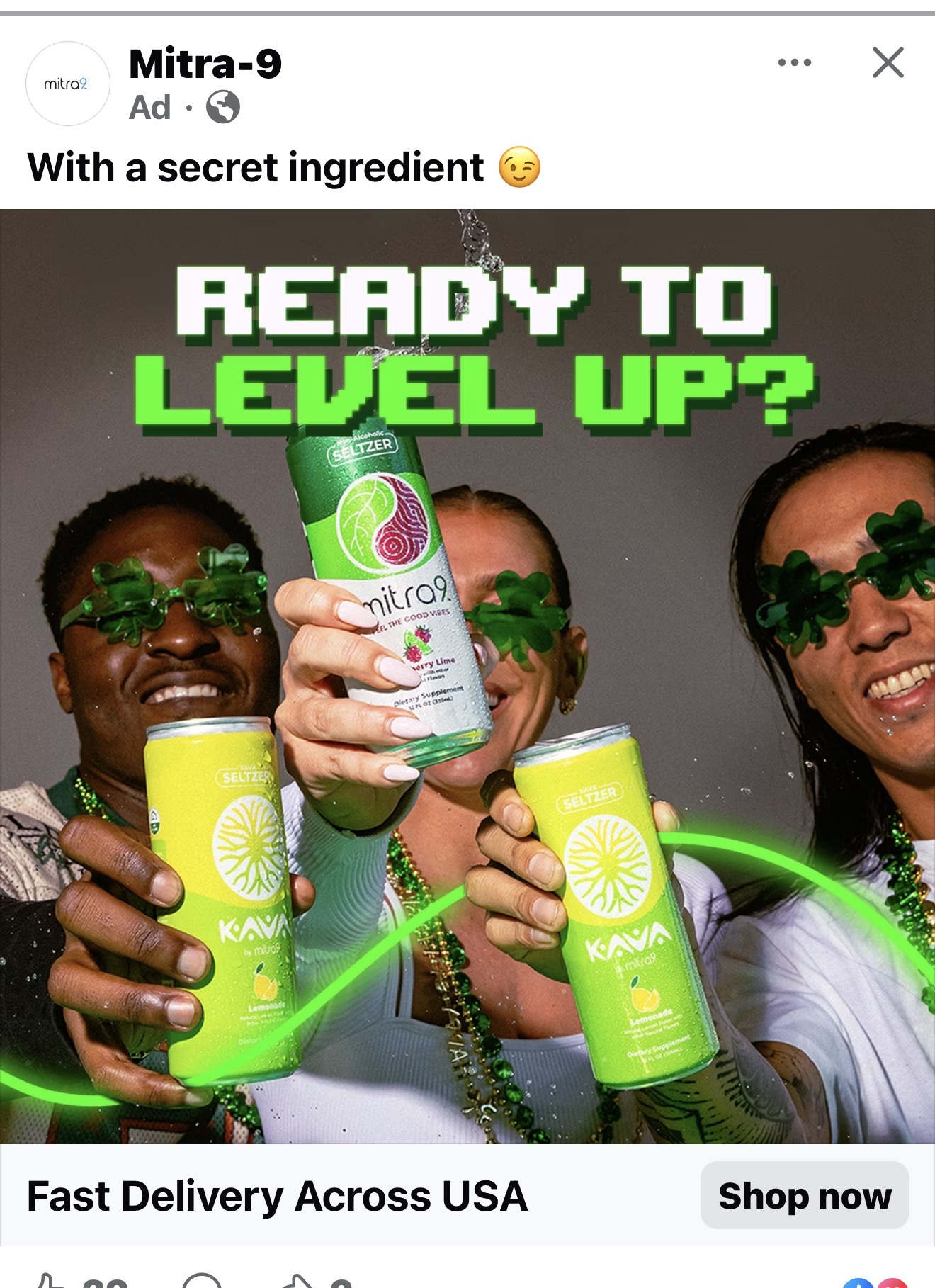 Energy drink style advertisement for supplement product