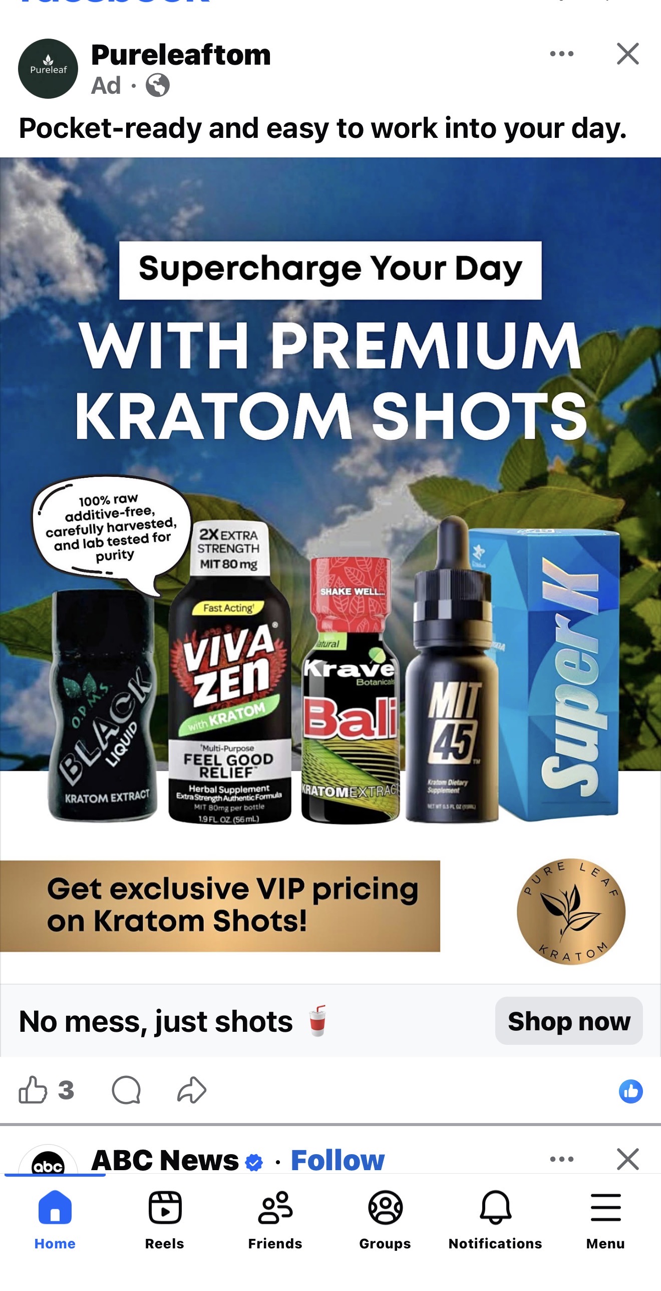 Kratom shot product advertisement