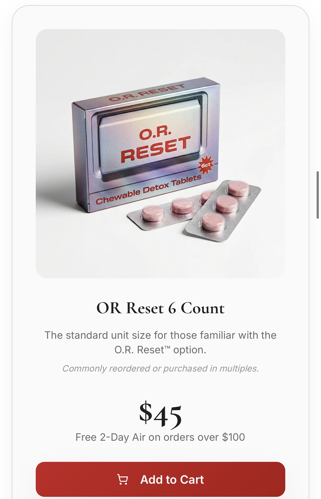 Product packaging 'Reset'