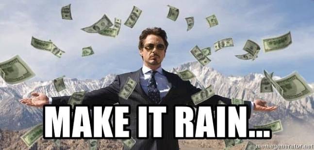 Make It Rain meme illustrating the financial-conflict section of the Open Truth report